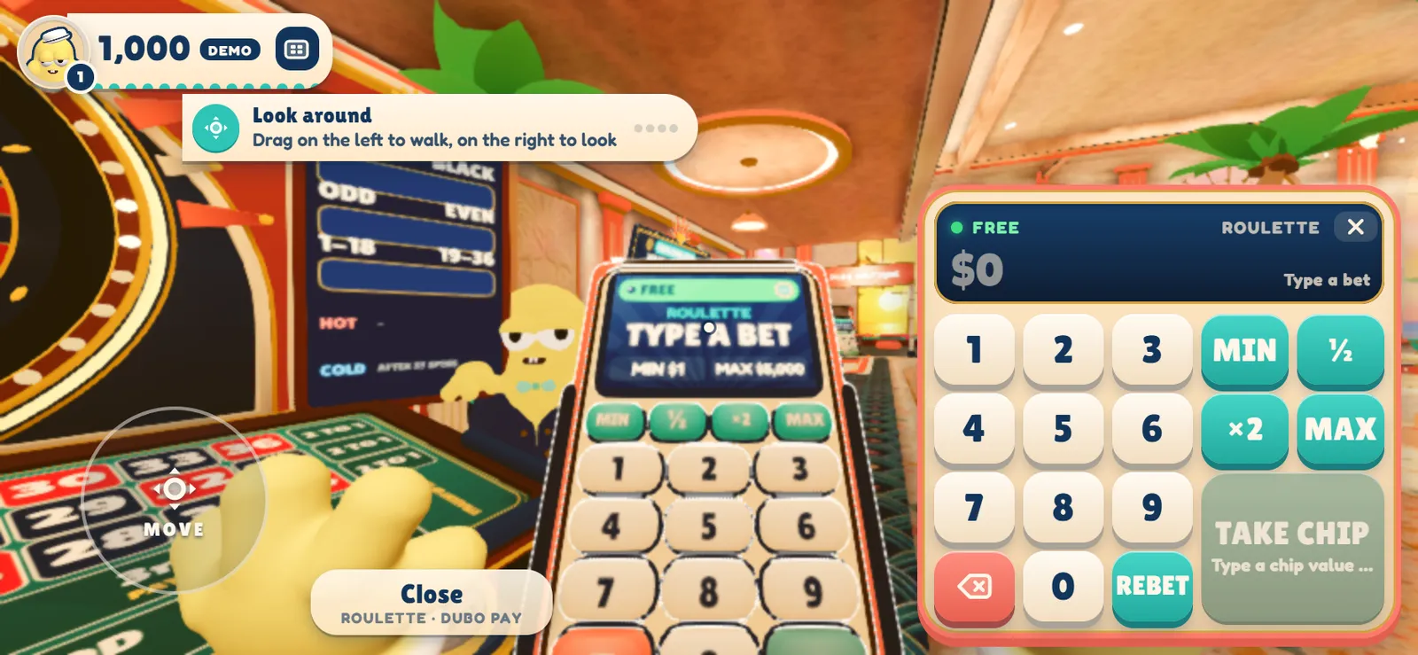 The bet panel on a phone