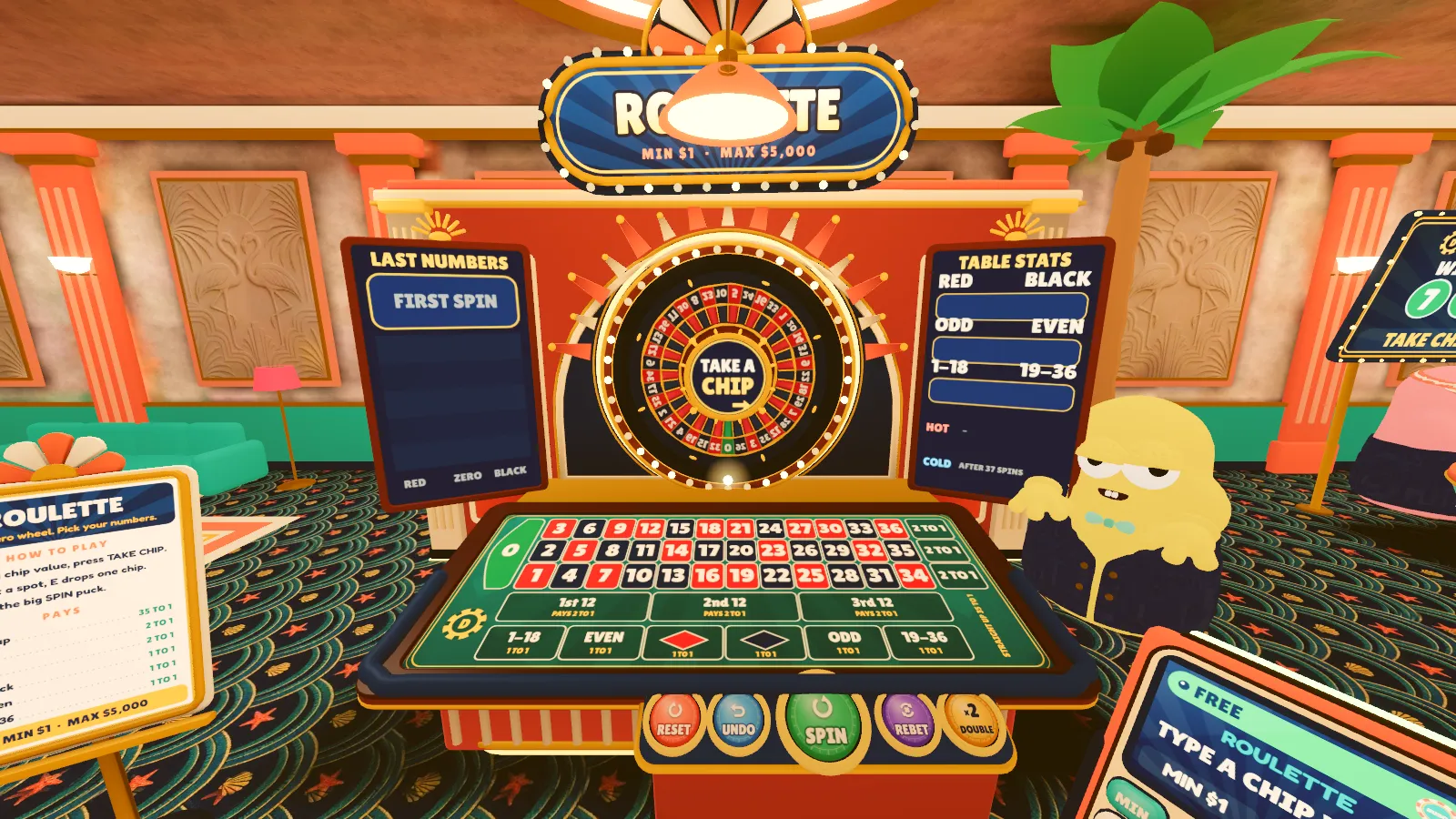 The roulette with its TAKE A CHIP guide